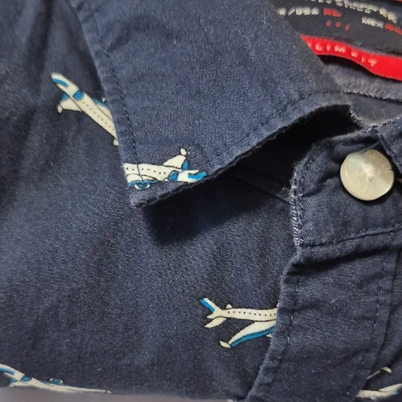 Denim & Flower Short Sleeve XL Airplane Print Blue Casual Button Down Shirt Mens - Picture 12 of 13